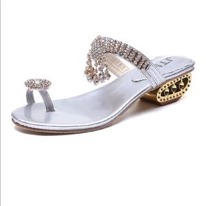 Silver Embellished-Heel Sandal - Women